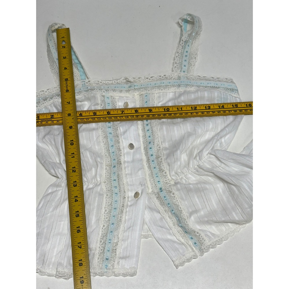 Vintage Komar Pajama Set White Blue Lace Trim Camisole Shorts Size 5 Made in USA - Picture 8 of 8
